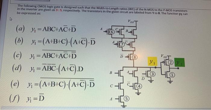 Solved The following CMOS logic gate is designed such that | Chegg.com