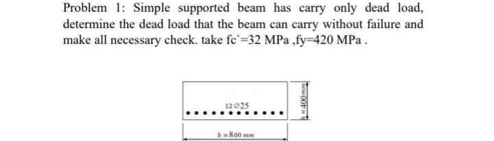 Solved Problem 1: Simple supported beam has carry only dead | Chegg.com