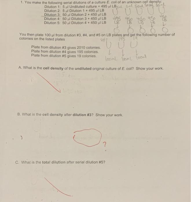 Solved 1 You Make The Following Serial Dilutions Of A