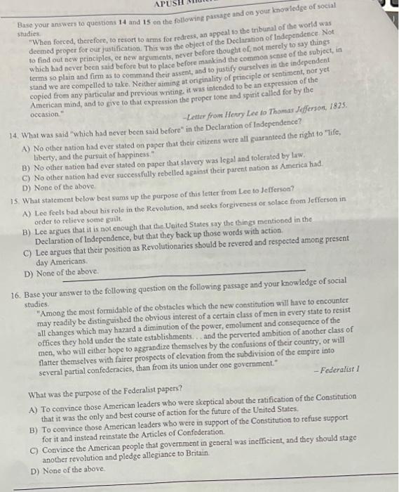 4. Base your answer to the following question on the | Chegg.com