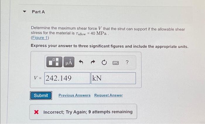 Solved Part A Determine the maximum shear force V that the | Chegg.com