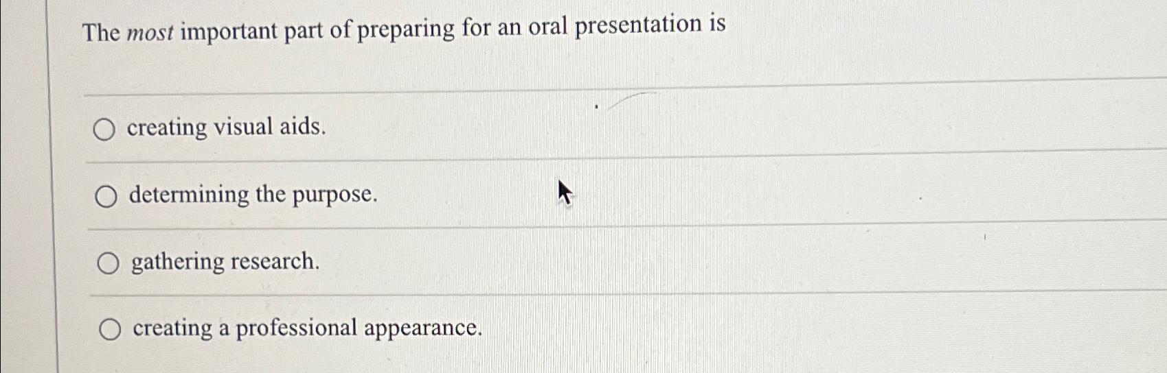 Solved The most important part of preparing for an oral | Chegg.com