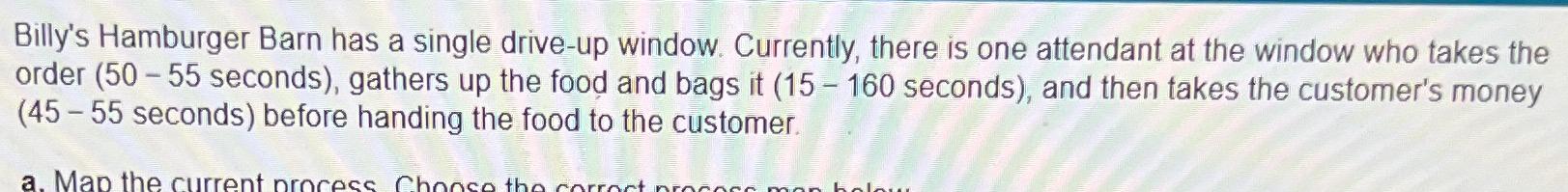 Solved Billy's Hamburger Barn has a single drive-up window. | Chegg.com