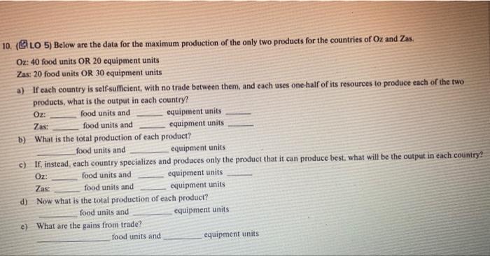 Solved (द्â 5) Below are the data for the maximum production | Chegg.com
