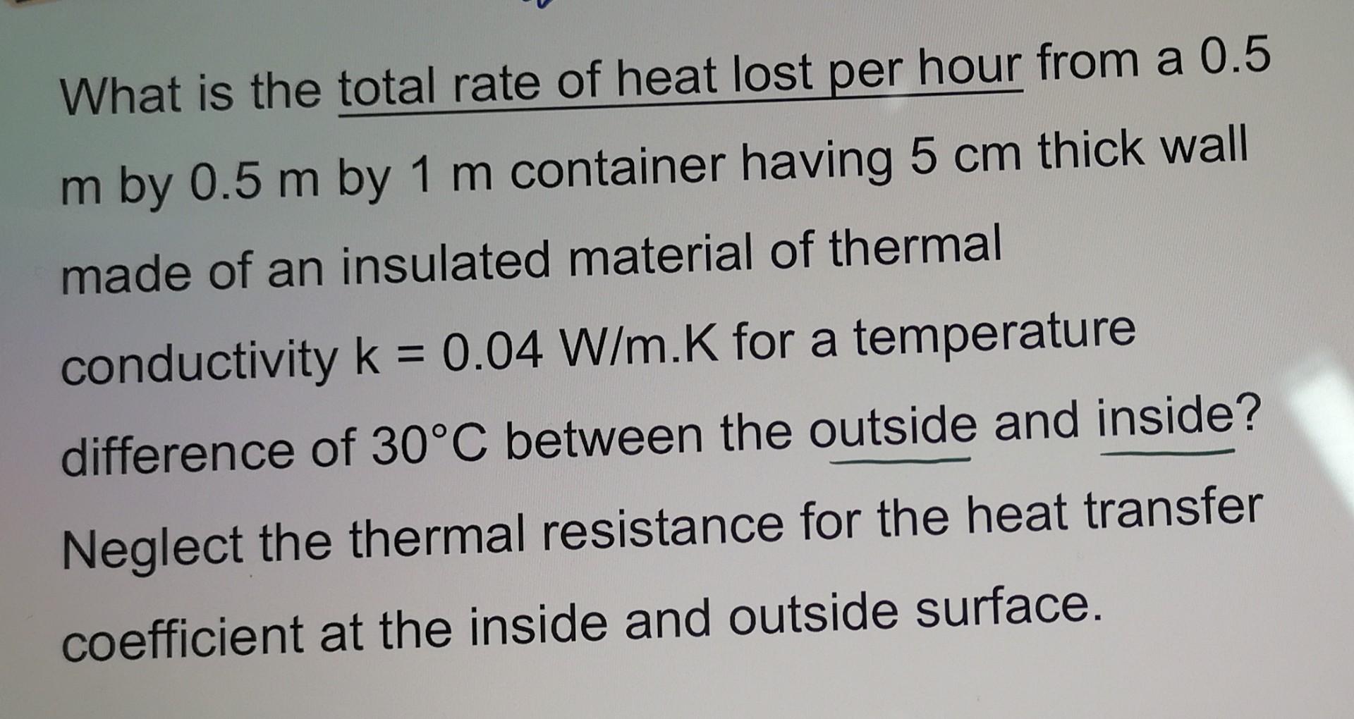 Solved What is the total rate of heat lost per hour from a | Chegg.com