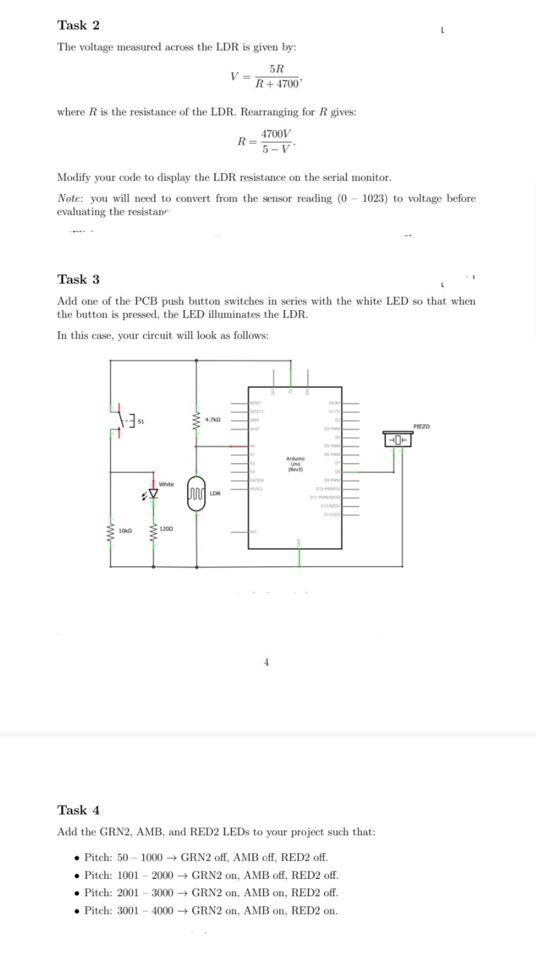 Solved The voltage measured across the LDR is given by