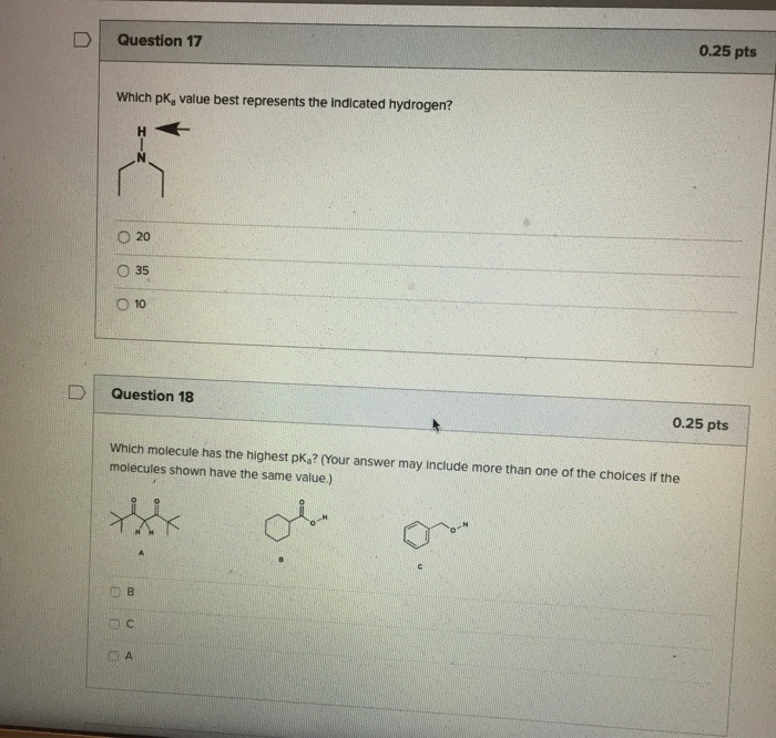 Solved Question 11 0.25 pts Which molecule has the lowest | Chegg.com