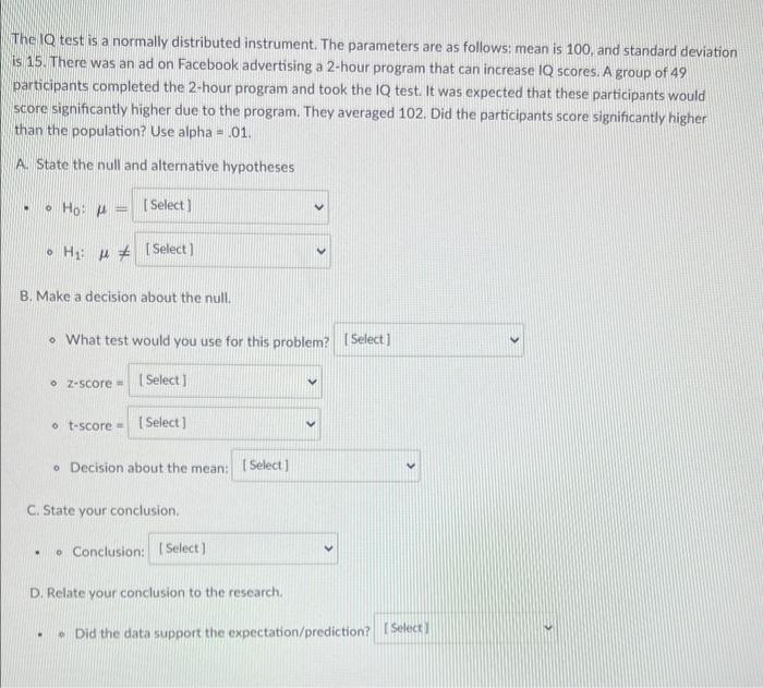 Solved The 1Q test is a normally distributed instrument. The | Chegg.com
