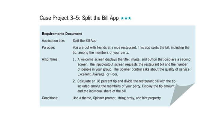 Case Project 3–5: Split the Bill App *** Requirements | Chegg.com
