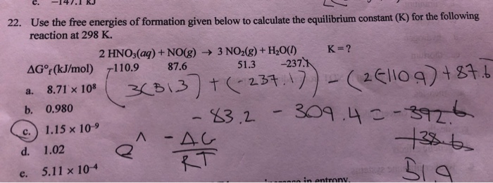 Solved 22. Use the free energies of formation given below to | Chegg.com