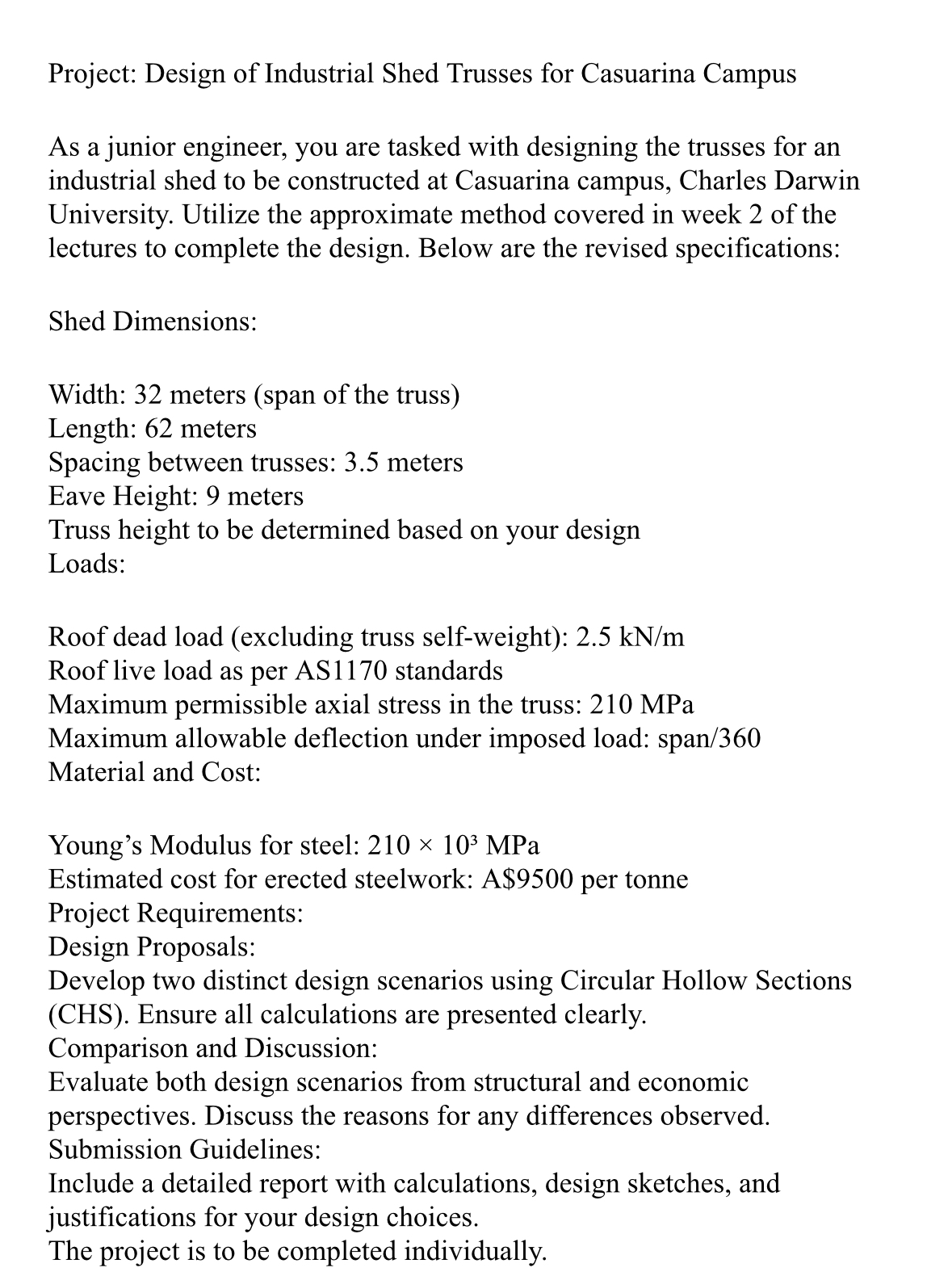 Project: Design of Industrial Shed Trusses for | Chegg.com