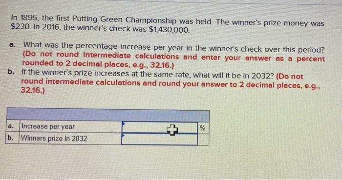 Solved In 1895 , The First Putting Green Championship Was | Chegg.com