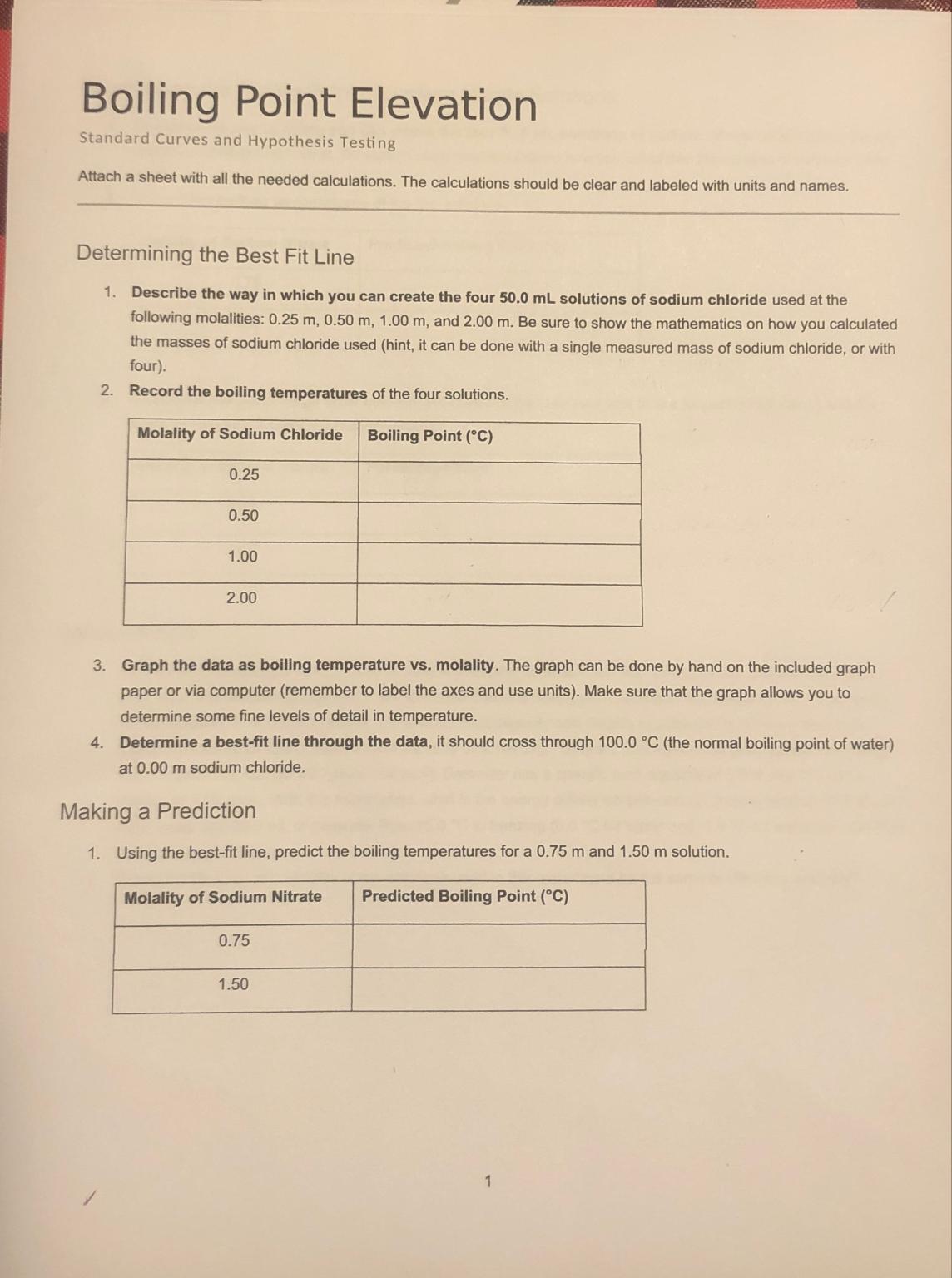 Solved Boiling Point ElevationStandard Curves and Hypothesis