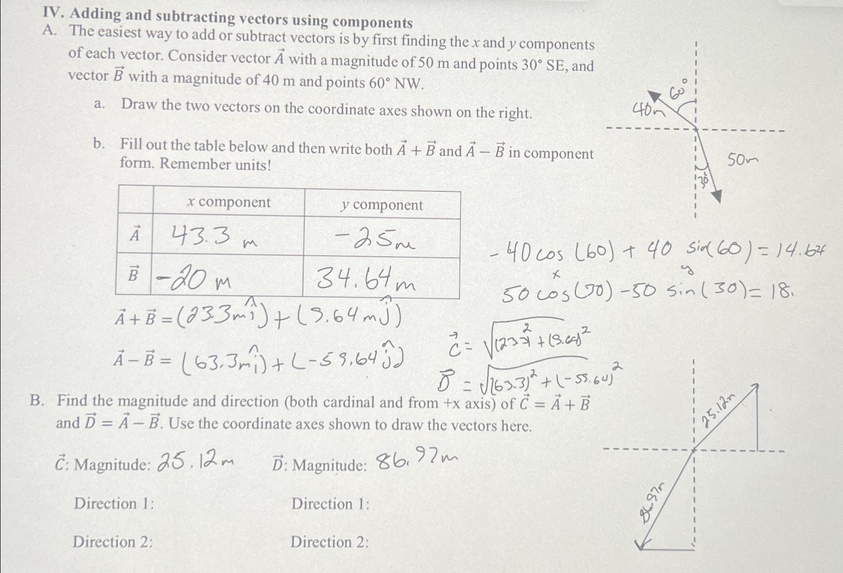 Solved IV. ﻿Adding and subtracting vectors using | Chegg.com