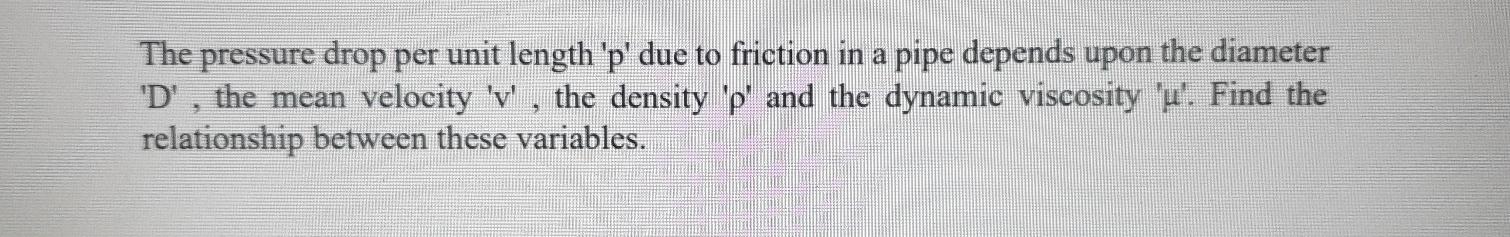 Solved The pressure drop per unit length 'p' due to friction | Chegg.com