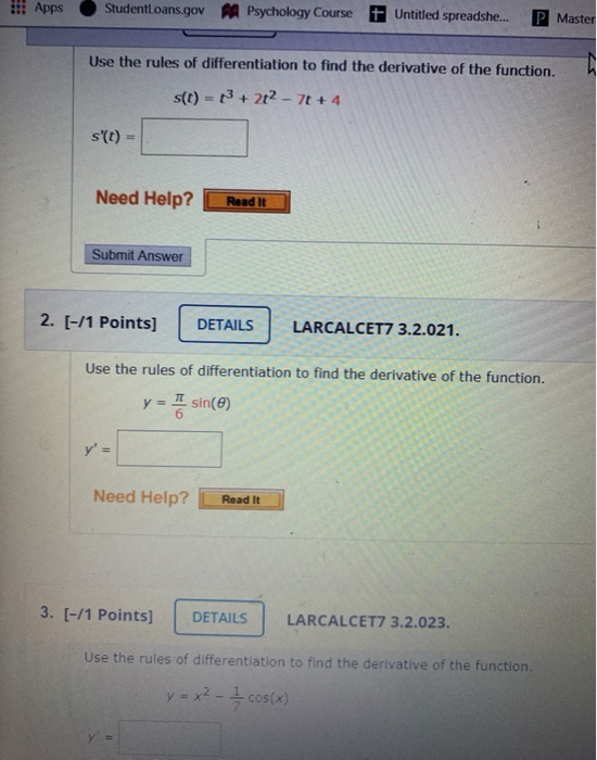 Solved Use the rules of differentiation to find the | Chegg.com
