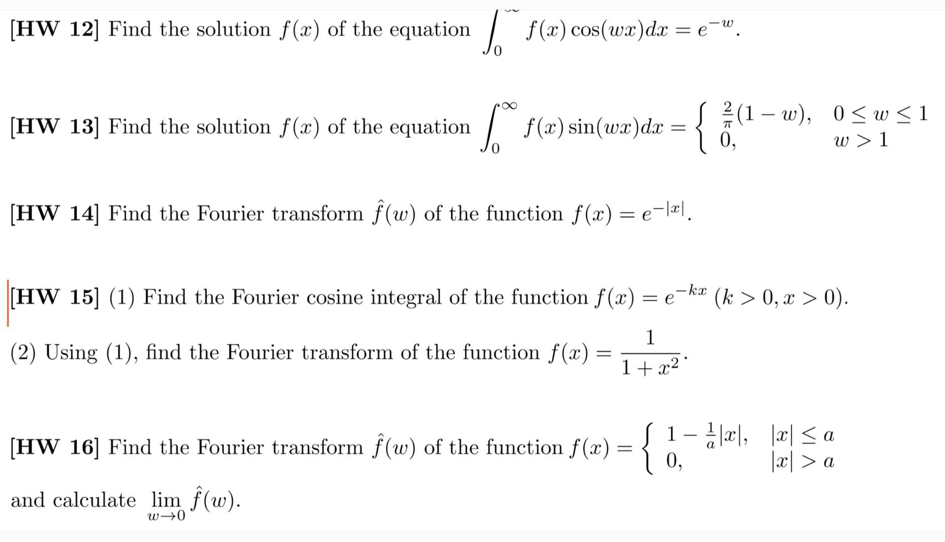 Solved [HW 12] Find the solution f(x) of the equation | Chegg.com