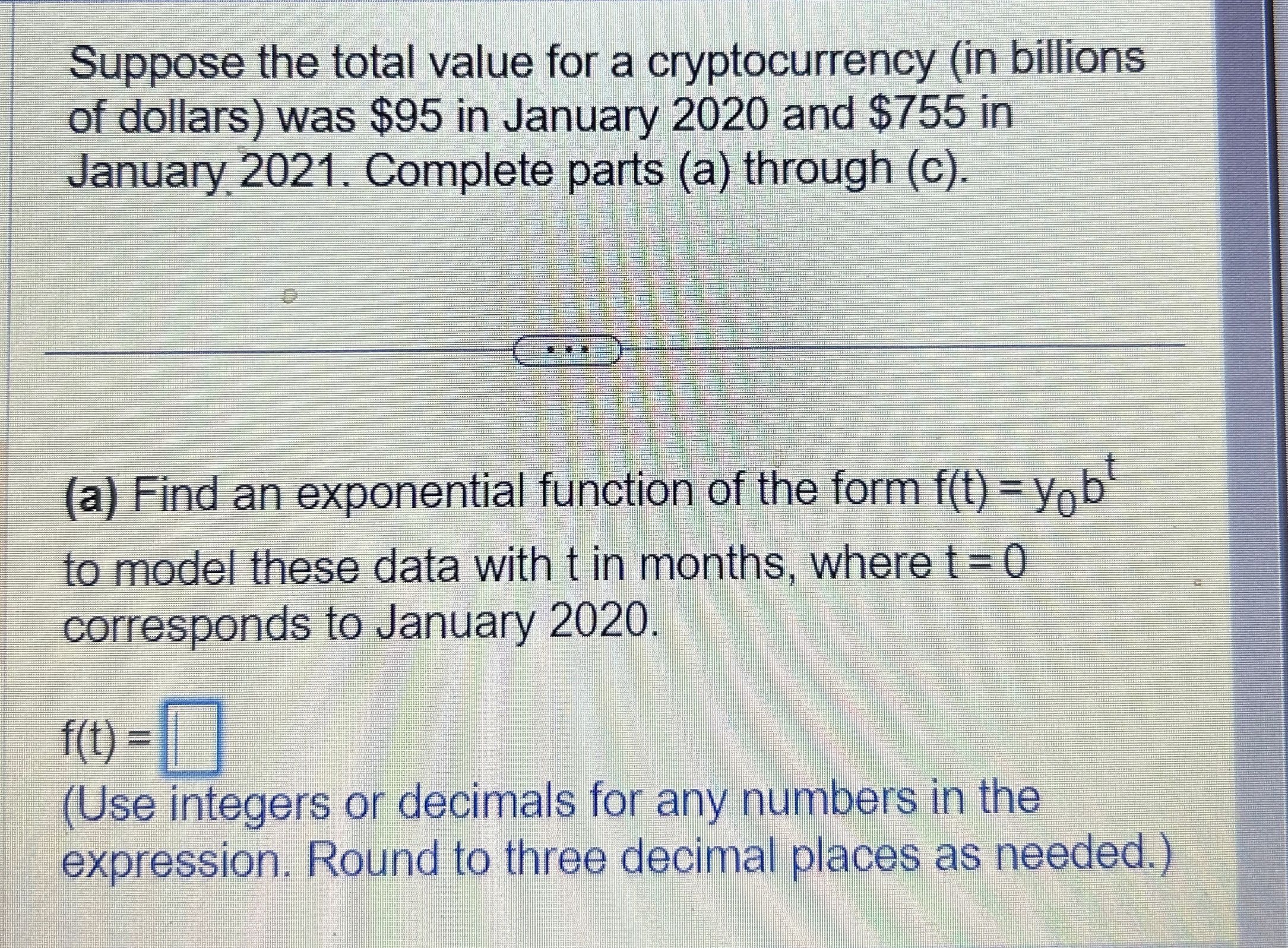 Solved Suppose the total value for a cryptocurrency (in | Chegg.com