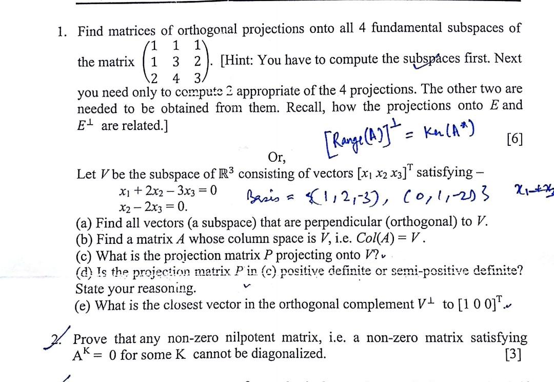 Solved Find Matrices Of Orthogonal Projections Onto All 4 Chegg Solved Find Matrices Of Orthogonal Projections Onto All 4 Chegg
