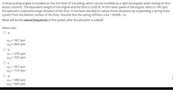Solved A reciprocating engine is installed on the first | Chegg.com