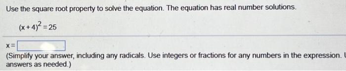 Solved Use the square root property to solve the equation. | Chegg.com