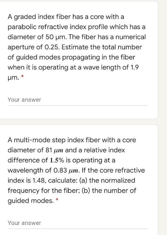 Solved A graded index fiber has a core with a parabolic | Chegg.com