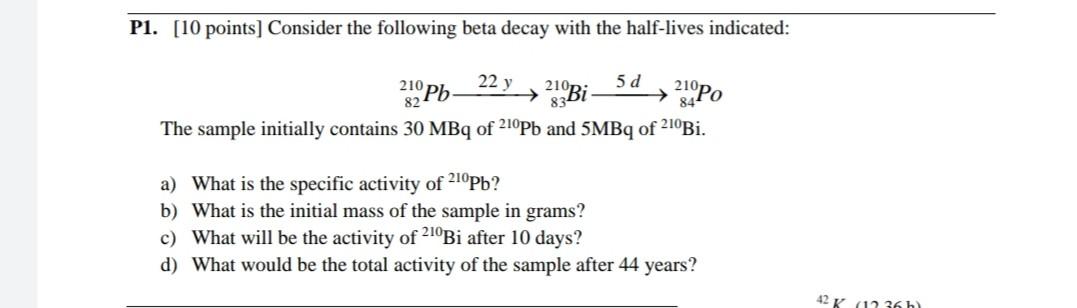 Solved Pl 10 Points Consider The Following Beta Decay Chegg Com