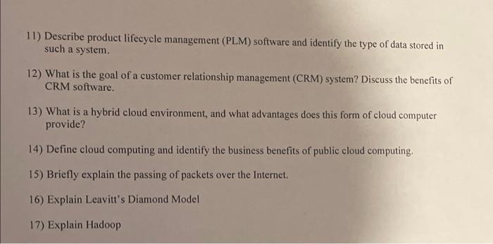 Solved 11) Describe product lifecycle management (PLM) | Chegg.com