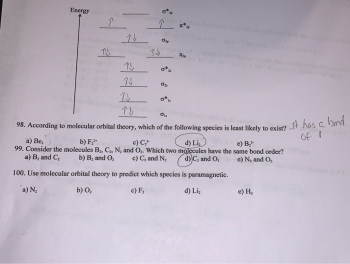 Solved Energy V On 98 According To Molecular Orbital T Chegg Com