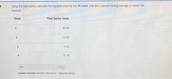 Solved Using the data below, calculate the squared error for | Chegg.com