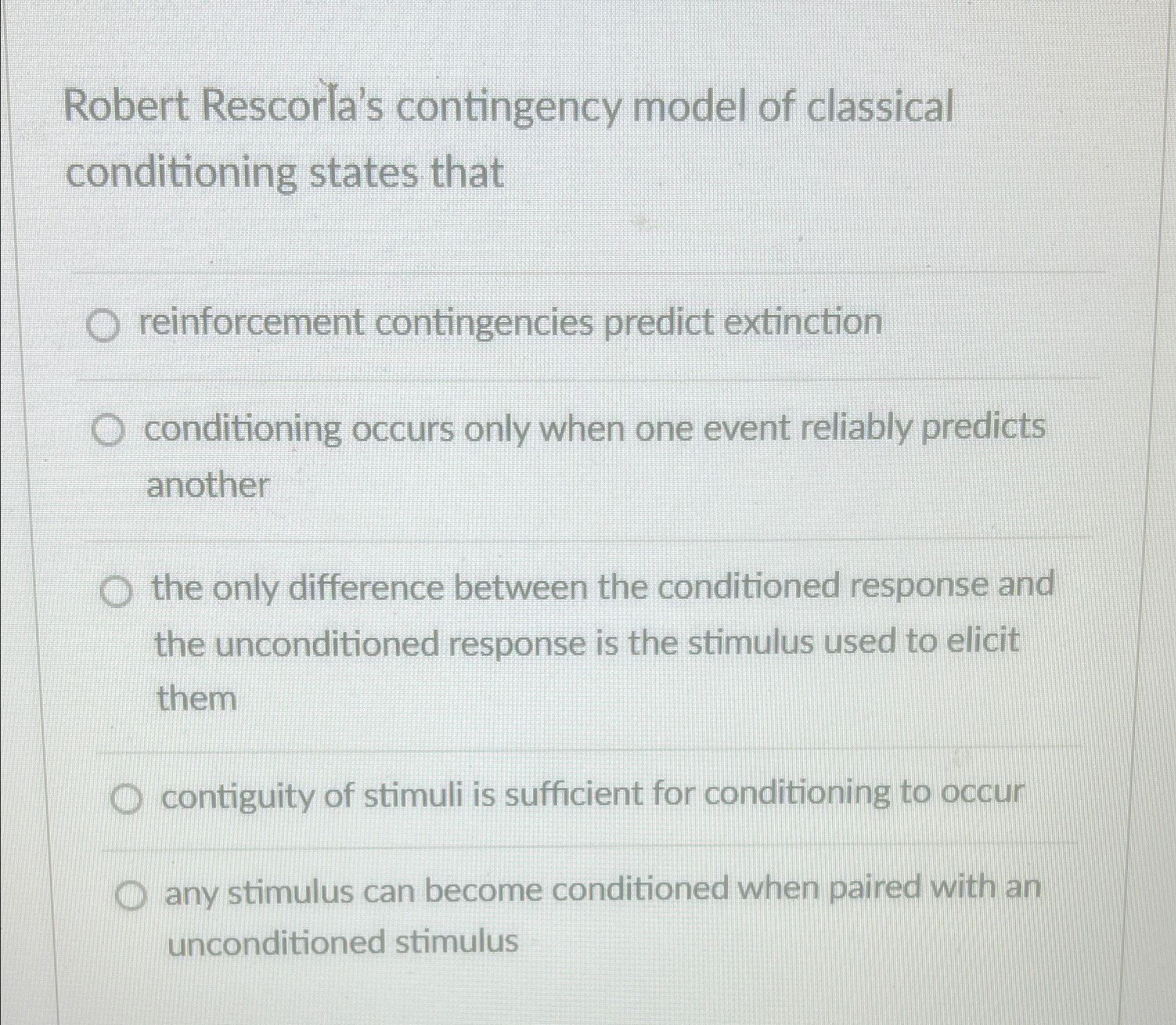 Solved Robert Rescorla's contingency model of classical | Chegg.com