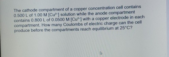 Solved The cathode compartment of a copper concentration | Chegg.com