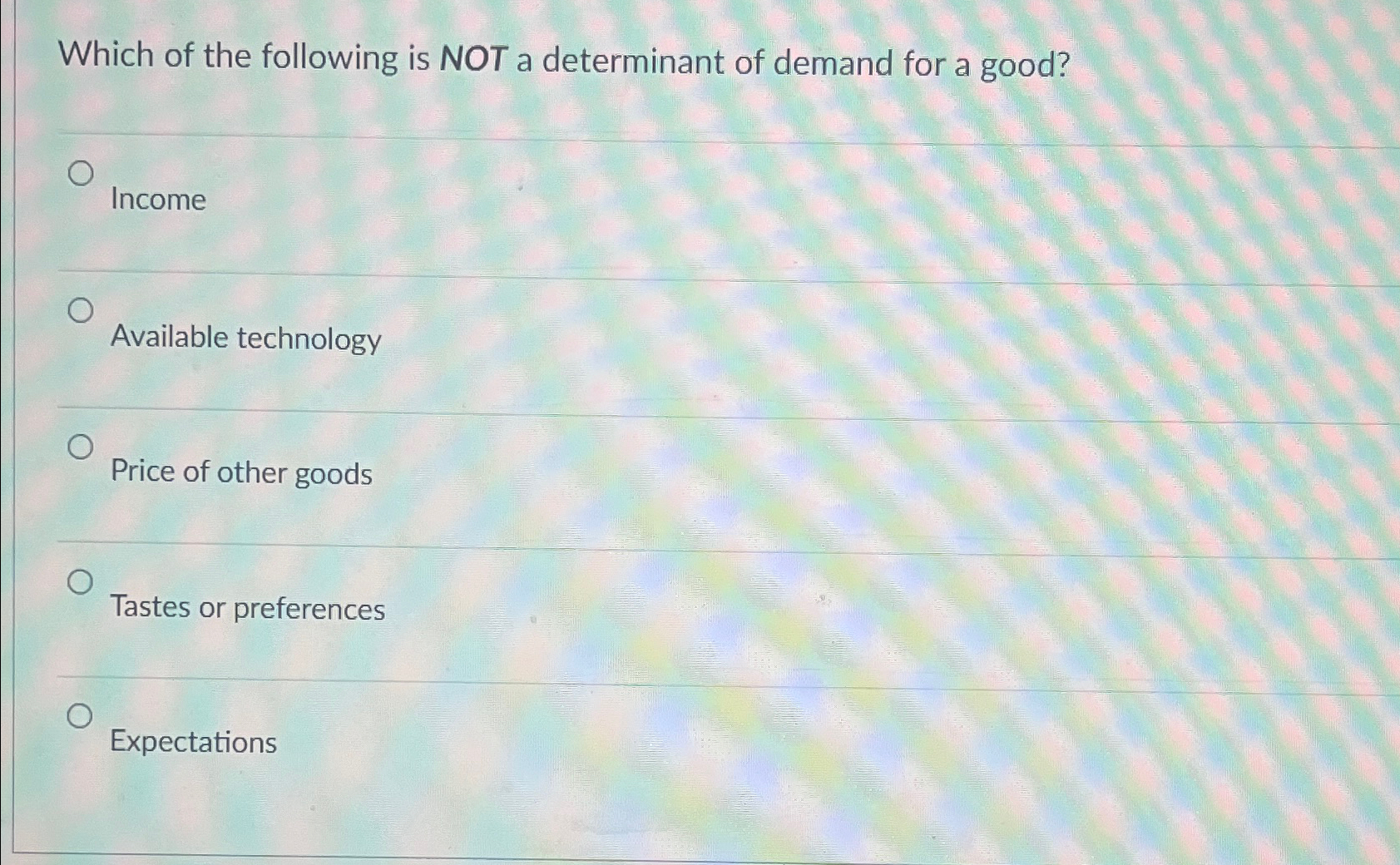 Solved Which of the following is NOT a determinant of demand | Chegg.com