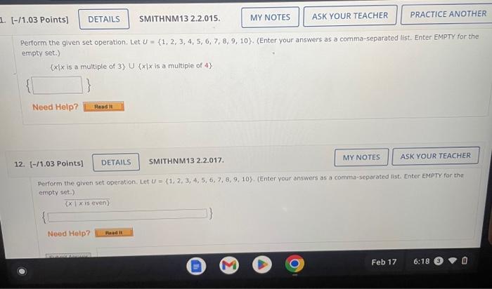 Solved Perform the given set operation. Let | Chegg.com