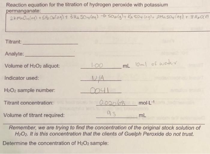 Reaction equation for the titration of hydrogen