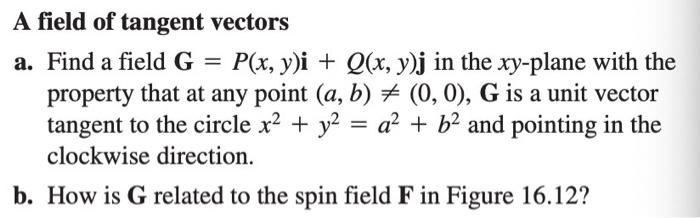 Solved A field of tangent vectors a. Find a field | Chegg.com
