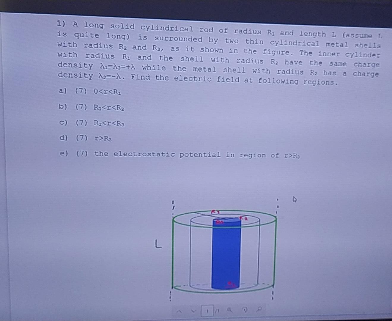 Solved 1) A long solid cylindrical rod of radius R: and | Chegg.com