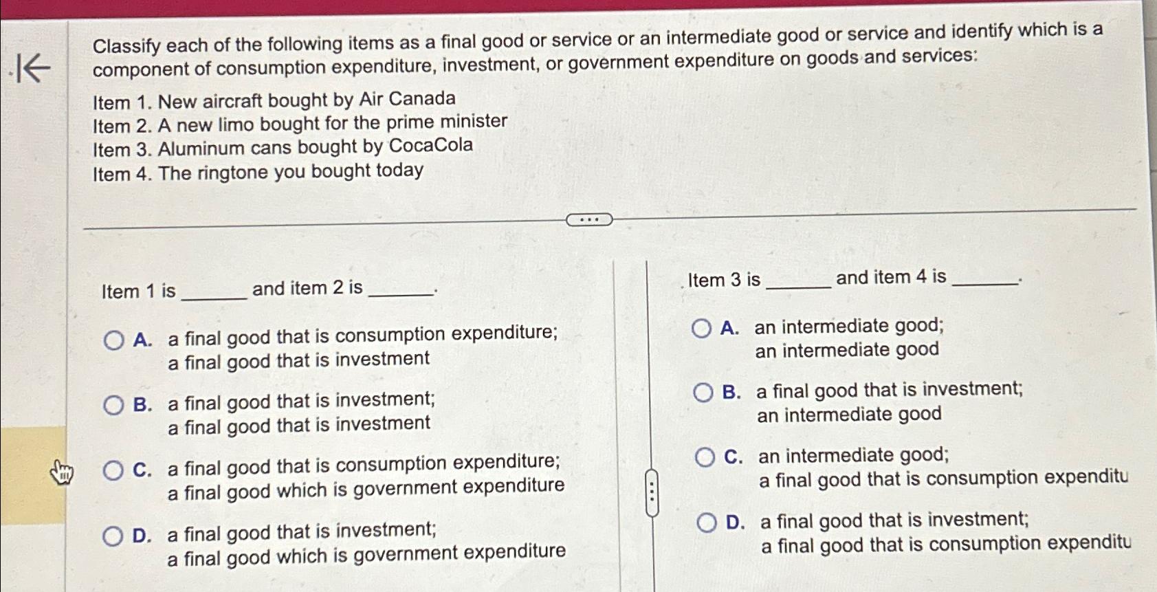 Solved classify each of the following items as a final good chegg