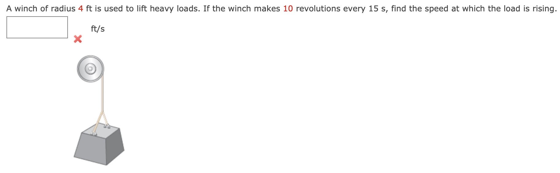 Solved A winch of radius 4ft ﻿is used to lift heavy loads. | Chegg.com