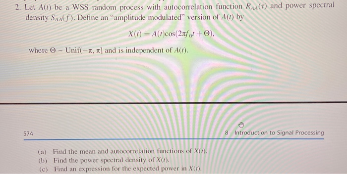 Solved 2. Let Act) be a WSS random process with | Chegg.com