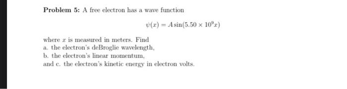 Solved Problem 5: A free electron has a wave function u(x) = | Chegg.com