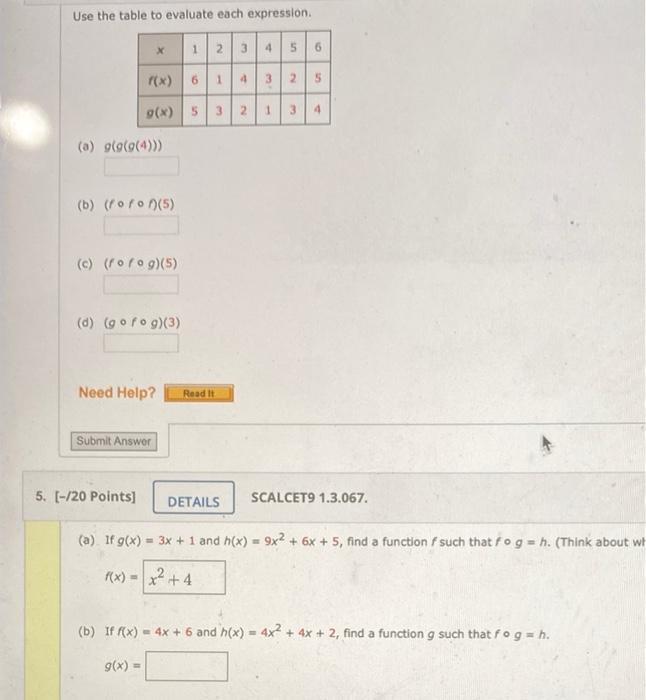 Solved Use the table to evaluate each expression х 1 23 4 56 | Chegg.com