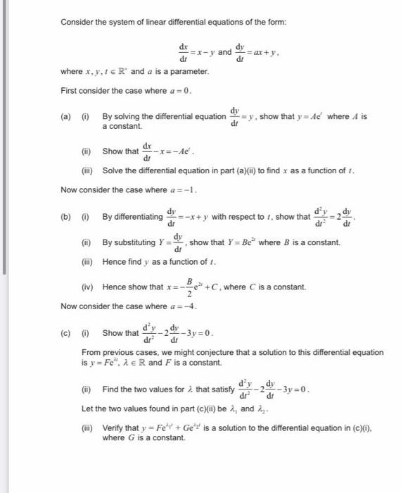 Solved Consider the system of linear differential equations | Chegg.com