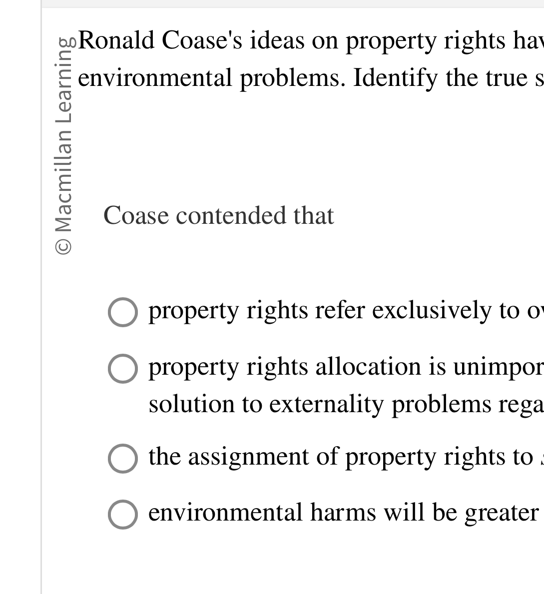 Solved Coase contended thatproperty rights refer exclusively | Chegg.com