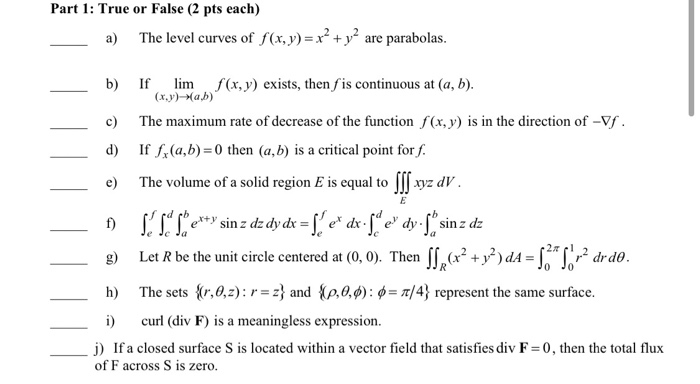 Solved Part 1: True or False (2 pts each) a) The level | Chegg.com