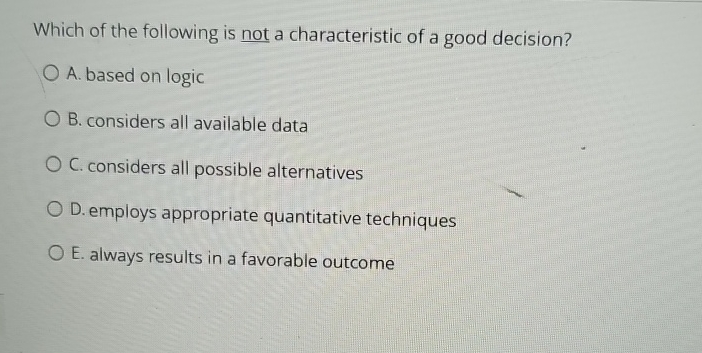 Solved Which of the following is not a characteristic of a | Chegg.com