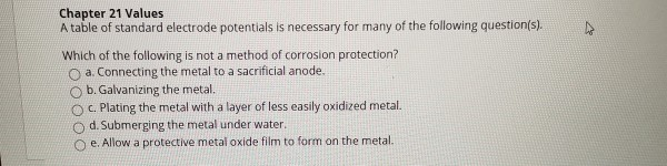 Solved Chapter 21 Values A table of standard electrode | Chegg.com