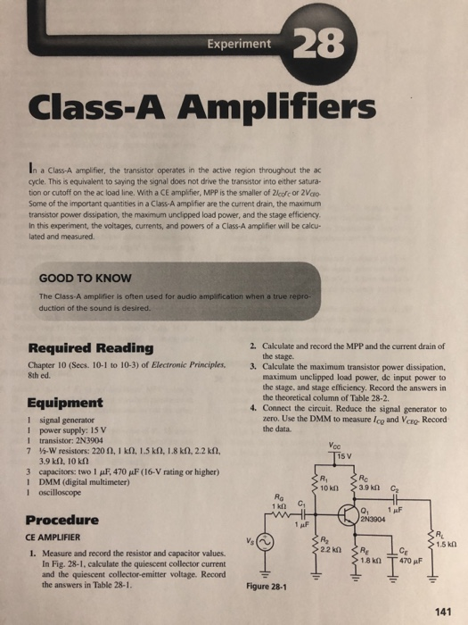 Solved Experiment 28 Experiment ClassA Amplifiers In a