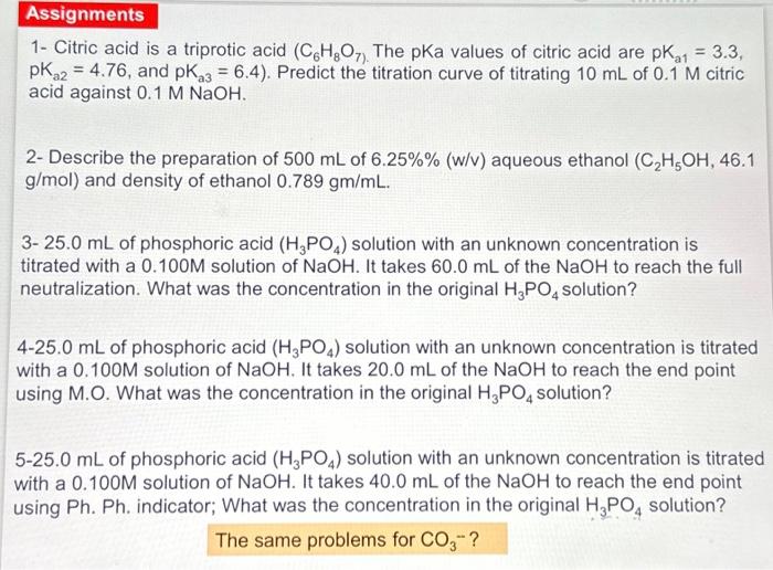 Solved 1 Citric Acid Is A Triprotic Acid C6h8o7 The Pka 1182