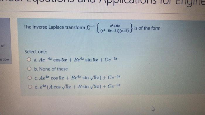 Solved Cig The Inverse Laplace Transform L 5 I Chegg Com